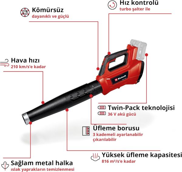 Einhell GE-LB 36/210 Li E-Solo Kömürsüz Akülü Yaprak Üfleme Makinesi - 3433620