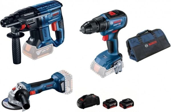 Bosch Professional GBH 180-LI Akülü SDS Plus Kırıcı Delici ve GSR 18V-50 Akülü Delme Vidalama Makinesi GWS 180-LI Akülü Taşlama Makinesi (2x5.0Ah; carton)